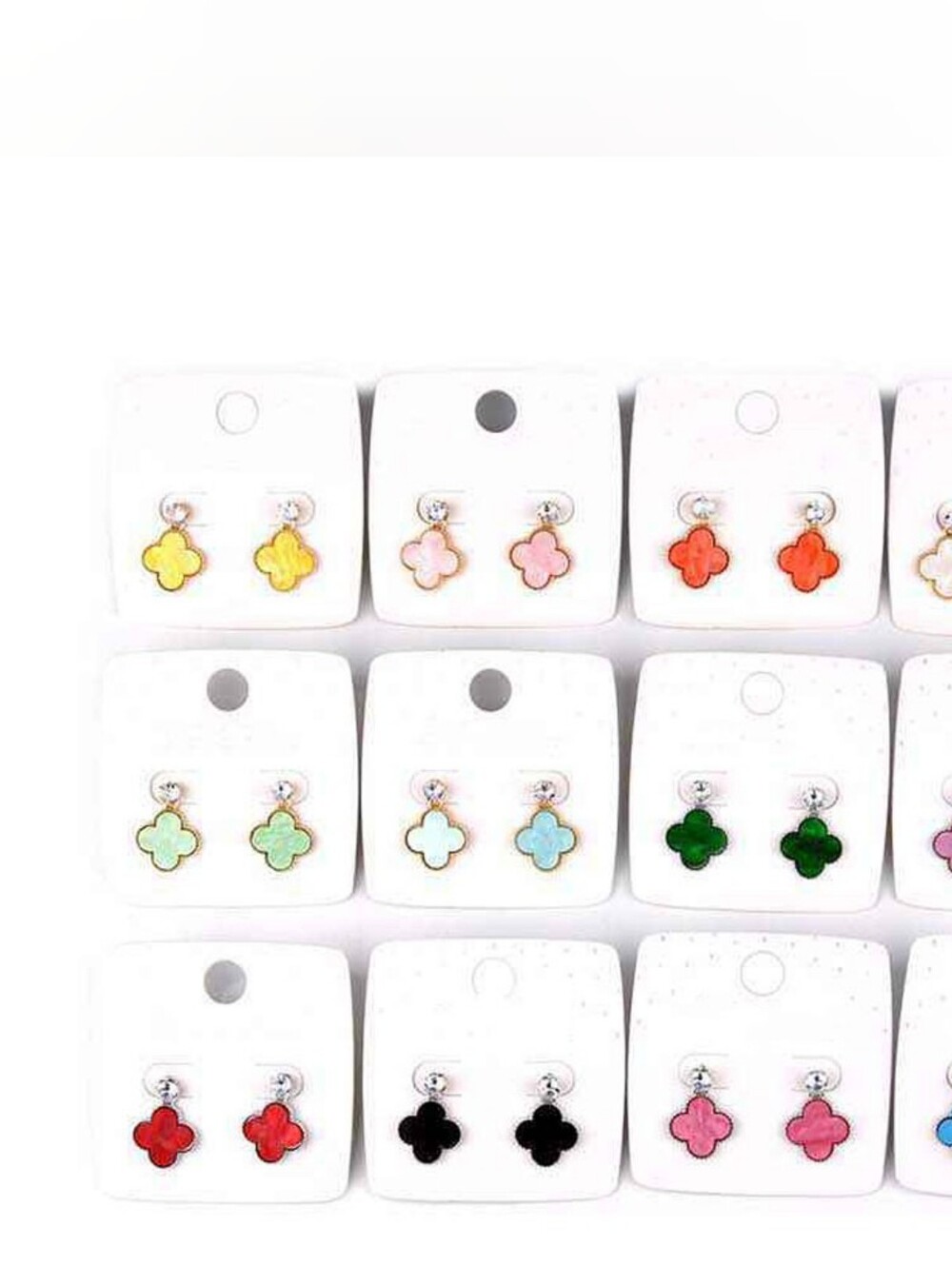 Round Stone Quatrefoil Charm Drop Earrings